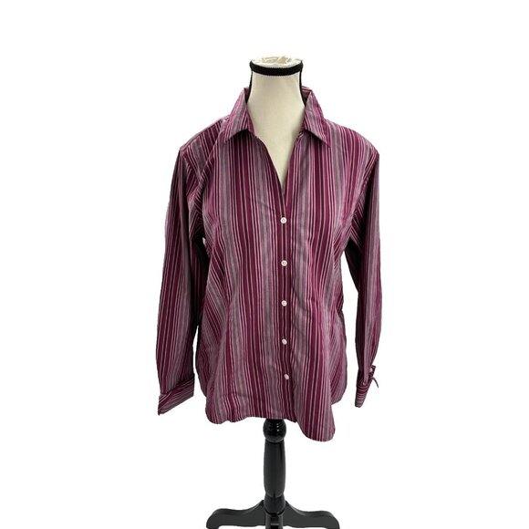 Eddie Bauer Womens Size L Button Front Shirt Long Sleeve Pink Striped Blouse - Picture 1 of 6